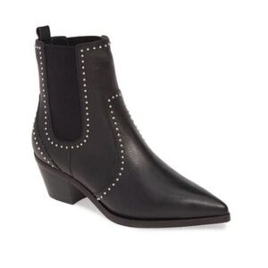 PAIGE Black Studded Pointed-Toe Chelsea Bootie